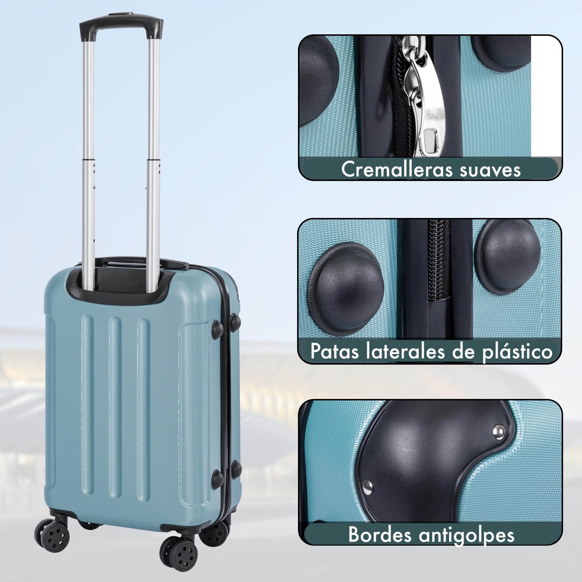 Maleta de Cabina rígida Ligera de ABS con Ruedas Dobles 360°, Tirador telescópico y Asas reforzadas | Equipaje de Mano Compacto y Resistente con Interior Forrado y Compartimentos organizadores