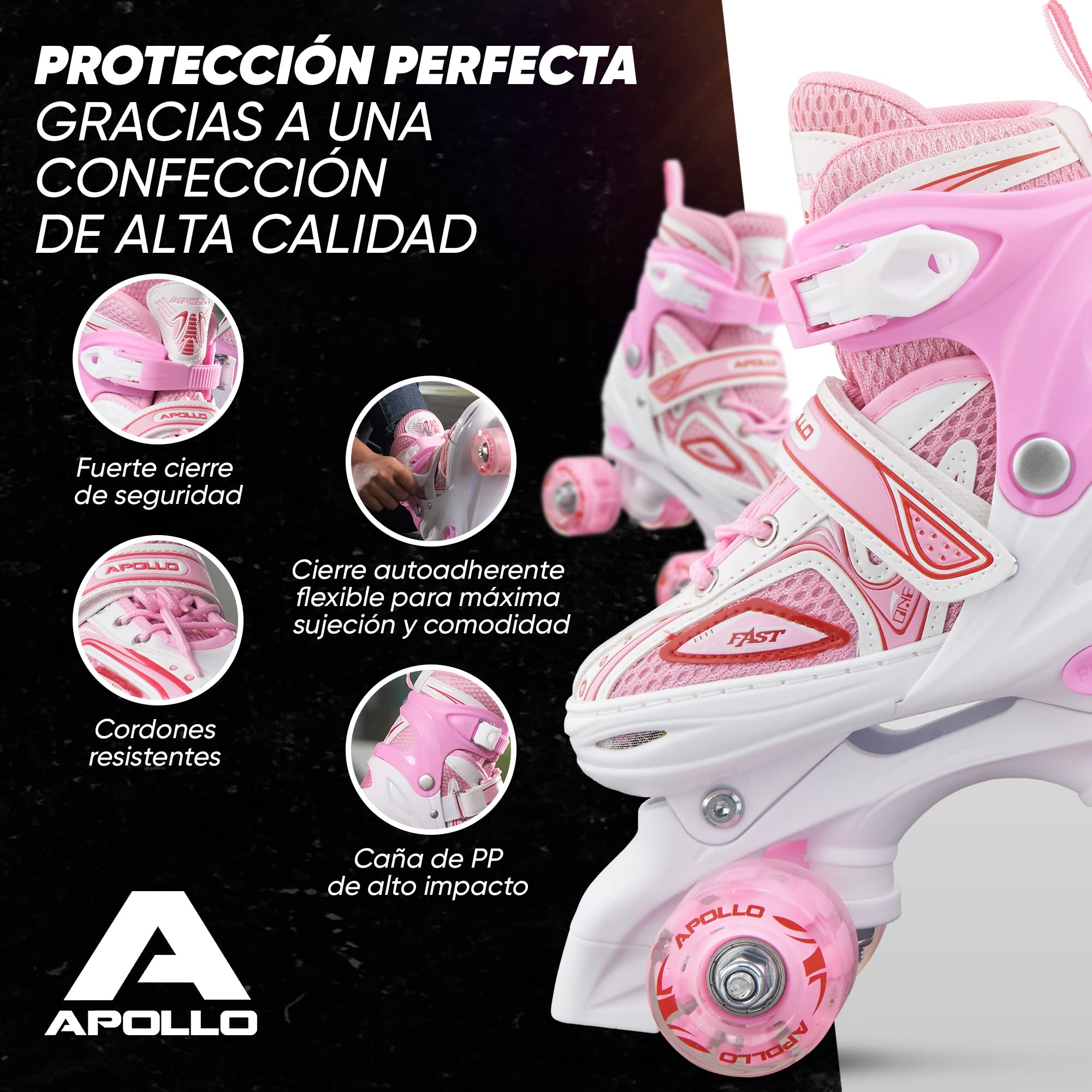 Apollo Patines 4 Ruedas Super Quad X Pro – Patines Quad para Niños y Adolescentes - Patines de Ruedas LED – Cómodos Patines Niña o Niño, Ideales para Principiantes — view 4