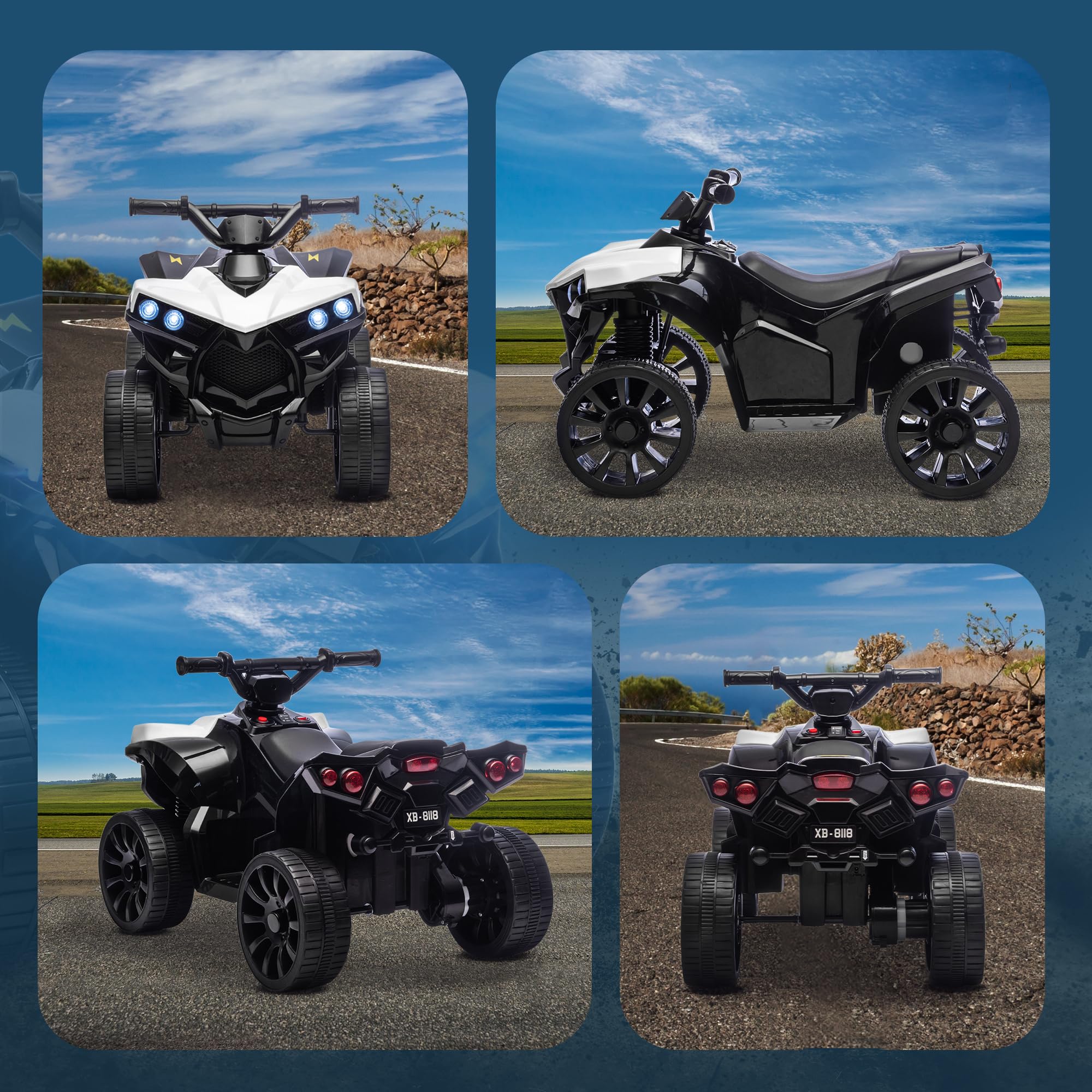 AIYAPLAY Quad Elettrico per Bambini ATV con Batteria Ricaricabile 6V, Moto per Bambini con Fari LED e Musica, per Interni ed Esterni, Età 37-72 Mesi, Bianco