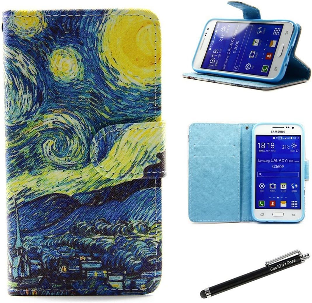 Galaxy Core Prime Case, G360 Wallet Case - Van Gogh Starry Night Pattern PU Leather Wallet Card Holder Pouch Flip Case Cover for Samsung Galaxy Core Prime G360, Samsung Galaxy Prevail LTE