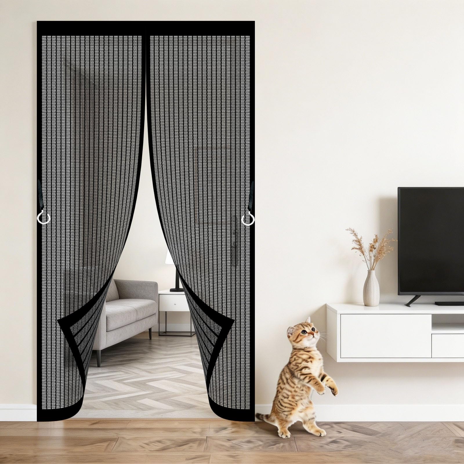 Hokxuan Black Magnetic Fly Screen Door 235 X 185 Cm No-Drill Easy Installation Automatically Closes Powerful Magnets Magnetic Fly Screens For Bedroom Pet Friendly Living Room,