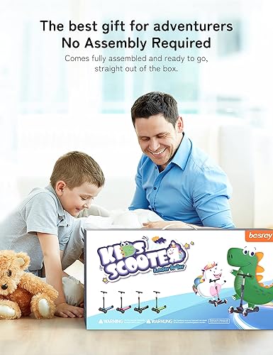 Miniatura 7 de besrey Patinete para niños de 2 a 10 años, scooter de 3 ruedas para niños con altura ajustable, scooter plegable para niños con ruedas de luz LED,