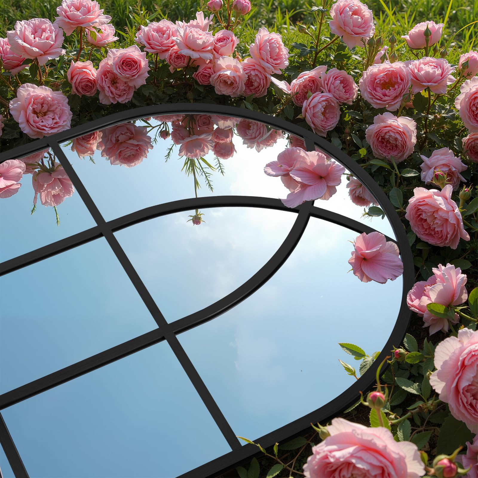 Reflix Miroir cintré, 75 x 120 cm, Miroir mural pour jardin et extérieur, style antique, miroir cintré gothique avec cadre en aluminium, pour couloir, salon, chambre à coucher, entrée, Noir