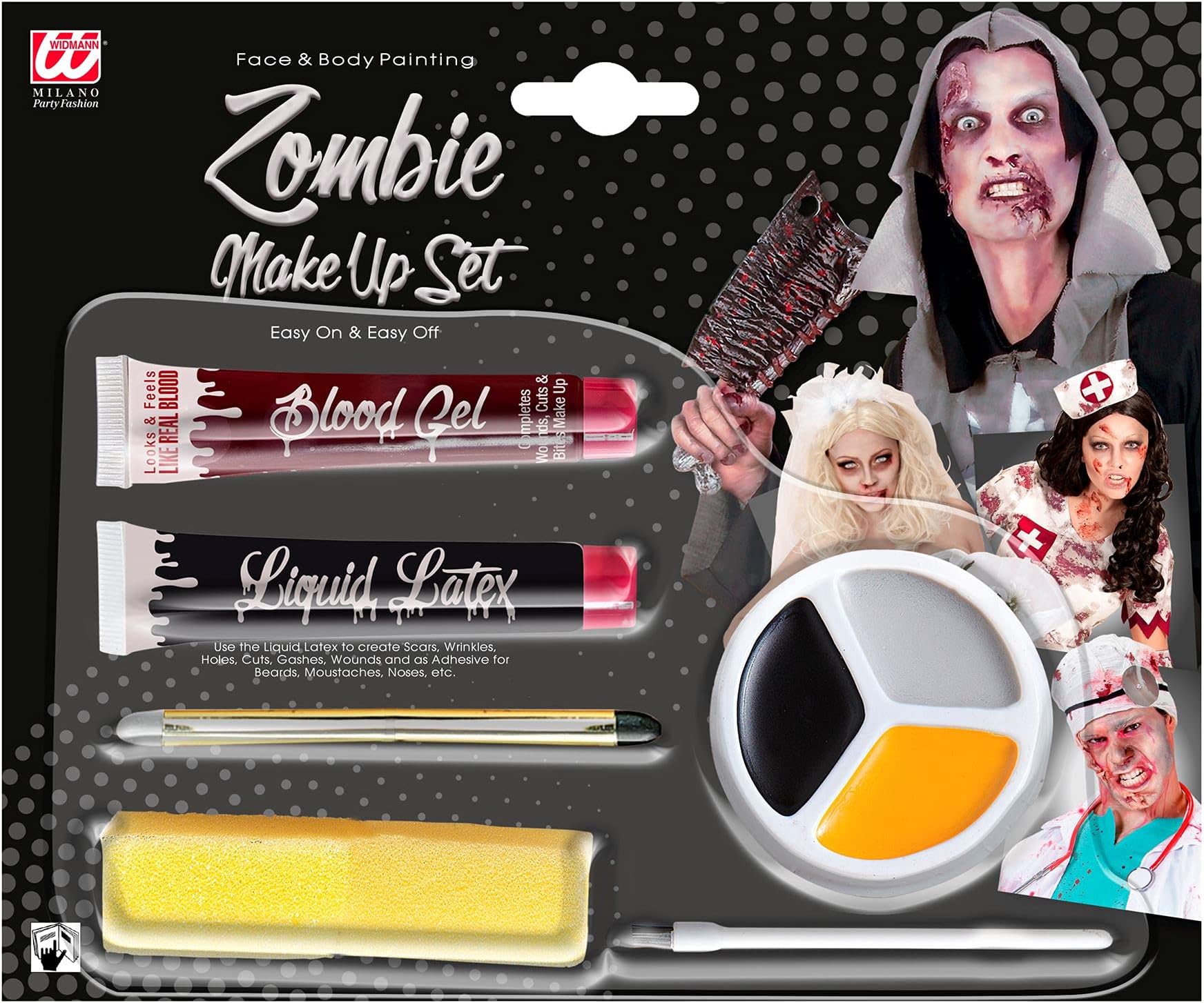 Zombie Make Up Halloween Kit Set Blood Liquid Latex Crayon Brush and Sponge