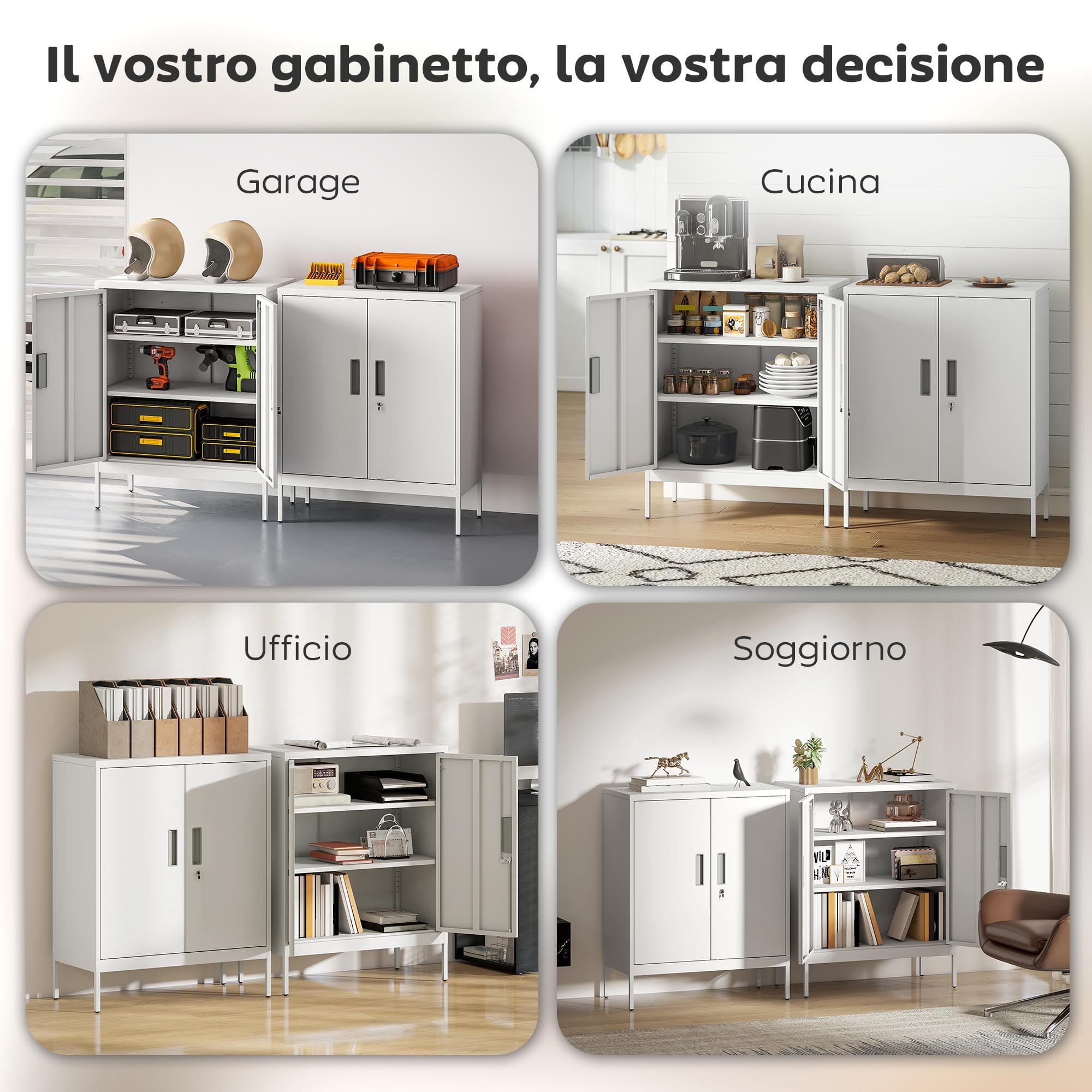 HOMCOM Armadio Portadocumenti a 2 Ante in Acciaio, Schedario da Ufficio con Ripiani Regolabile su 25 Livelli e Serratura, Mobiletto Multiuso Portaoggetti, per Ufficio Studio, 80x40x100 cm, Bianco