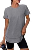 Womens Workout Tops Short Sleeve Shirts with Sun Protection Trendy Spring Summer Outfits S-3XL