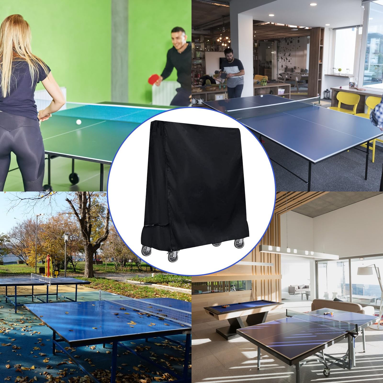 Yuragim Copertura per tavolo da ping pong, 420D, Oxford, impermeabile, antivento, resistente ai raggi UV, colore nero, per interni ed esterni, 165 x 71 x 185 cm
