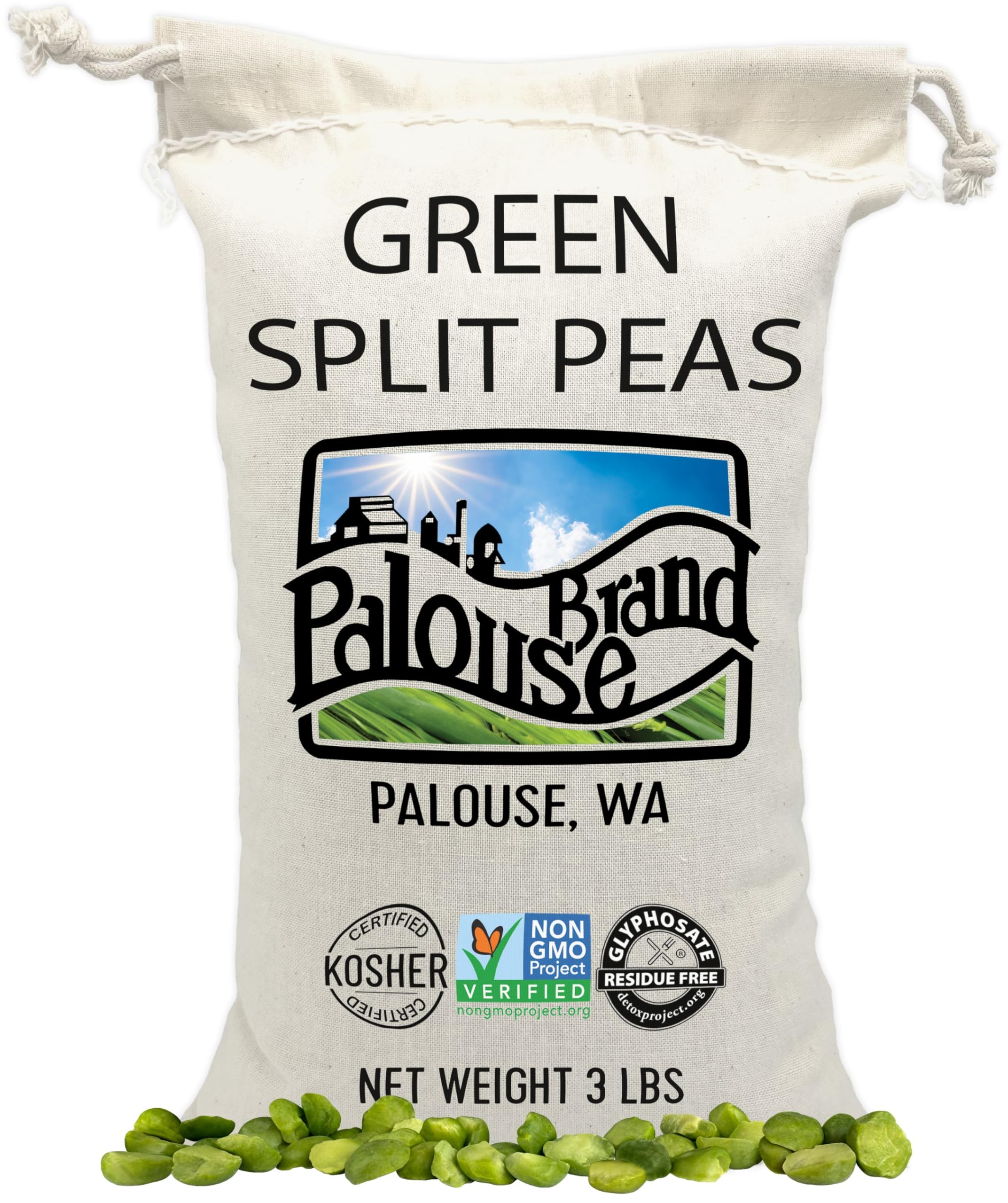 Green Split Peas | 100% Desiccant Free | 1.36 KG | Non-GMO Project Verified | 100% Non-Irradiated | Certified Kosher Parve | USA Grown | Rich in Protein | Field Traced | Cotton Bag