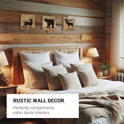 Miniatura 5 de HomeRustique - Decoración de cabaña de madera real con oso, ciervo y alce (juego de 3) Decoración de pared de cabaña rústica de bosque y arte para