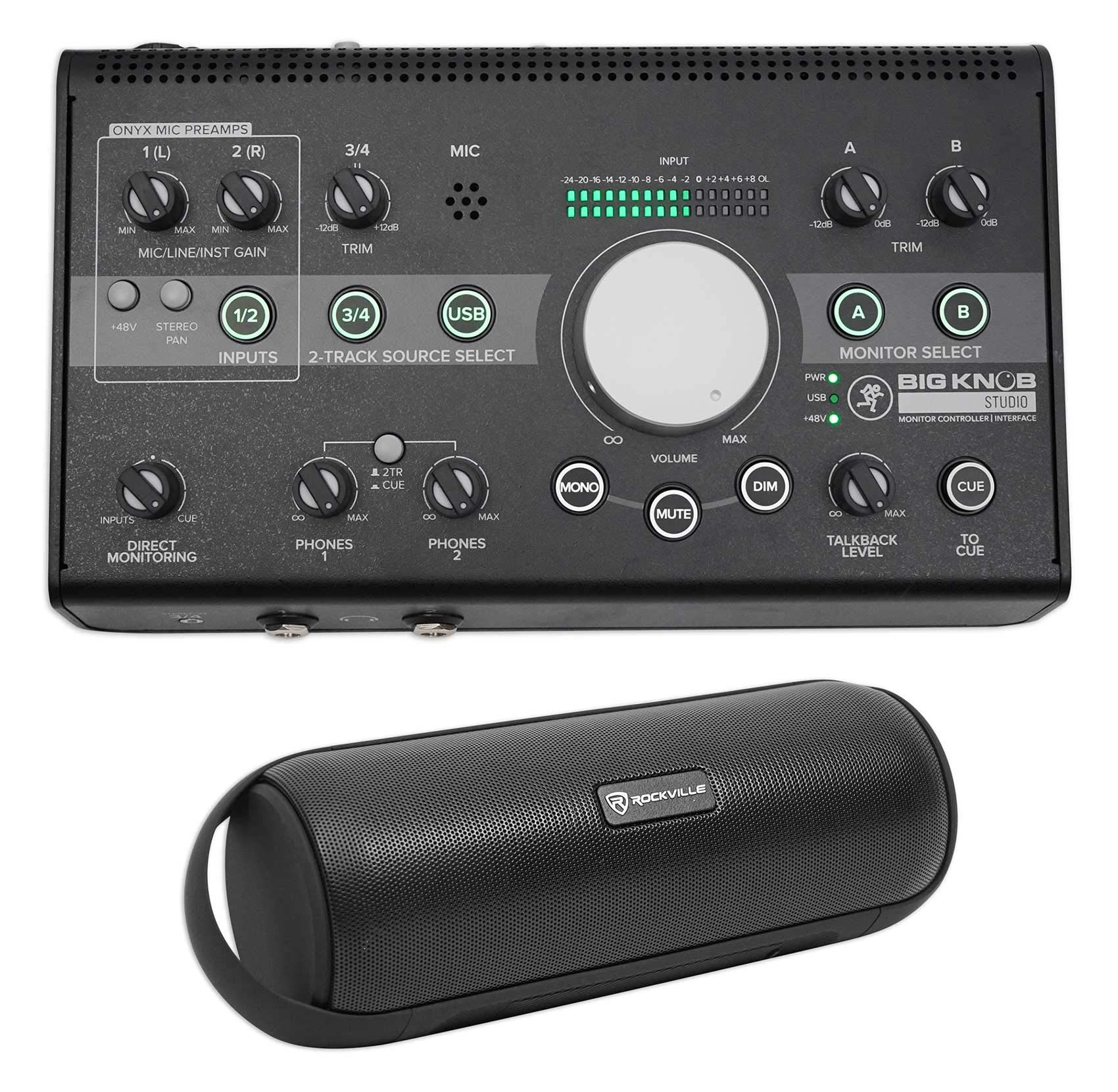 Audiosavings Bundle: Mackie Big Knob Studio 3x2 Studio Monitor Controller 96kHz USB I/O Bundle with Rockville RPB25 40w Portable/Outdoor Bluetooth Speaker w/USB+Aux+Wireless Link (2 Items)