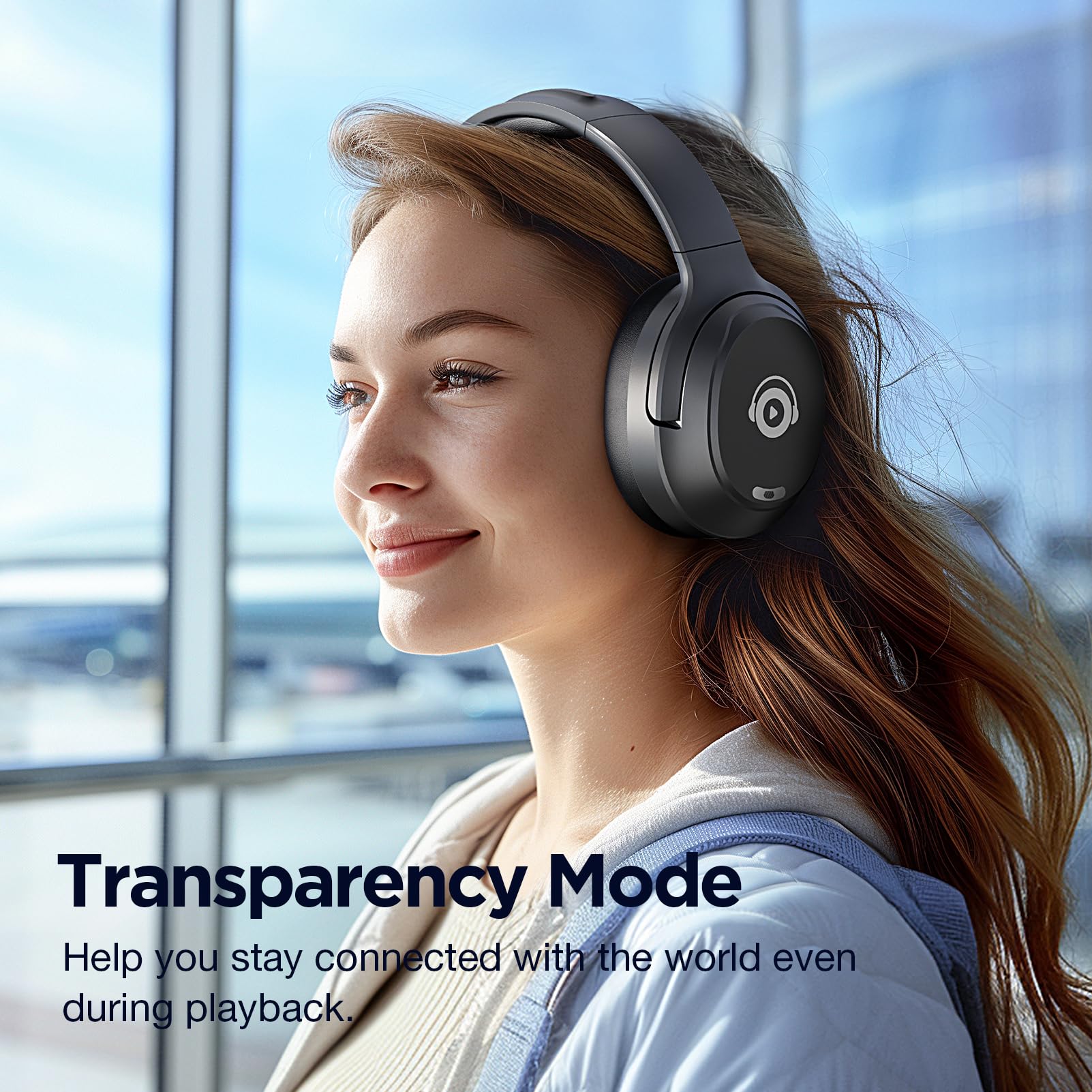 Cuffie ibride a livello professionale con cancellazione attiva del rumore con audio HD, cuffie Bluetooth wireless sopra l'orecchio, comfort senza pari, bassi profondi vivaci, per casa, ufficio, viaggi