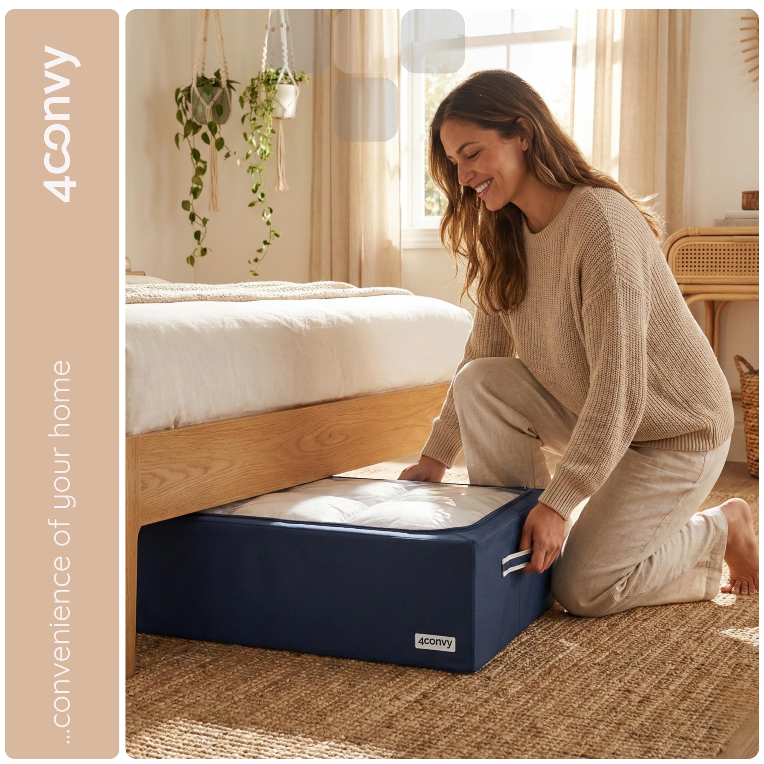 4CONVY contenitori per riporre sotto il Letto per Vestiti, Trapunte - Scatole per Armadio Rigide con Cerniera – [2024 MATERIALE AGGIORNATO] – Organizzatore con Struttura in Metallo Pieghevole – 2x68L