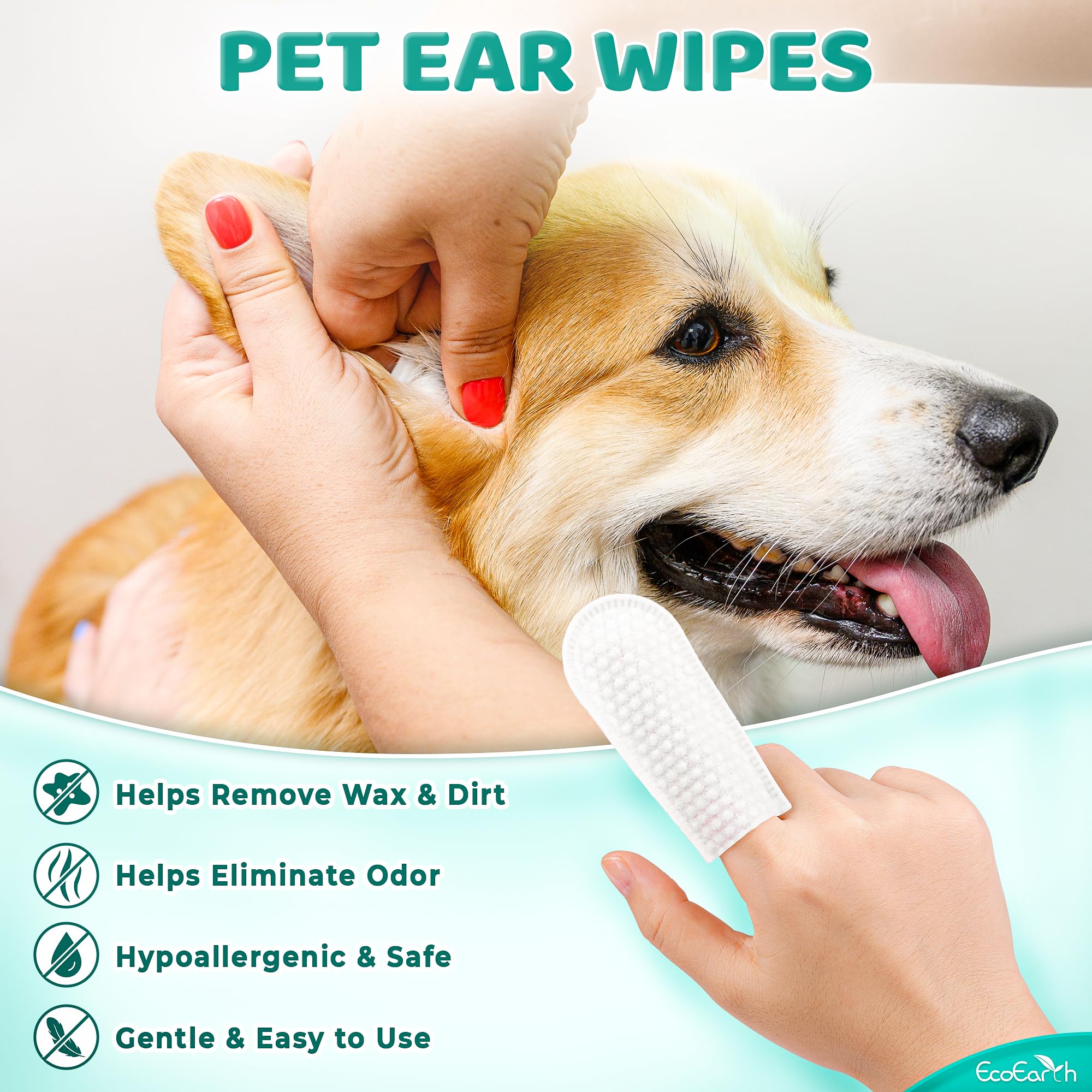 Premium Dog Ear Cleaner Wipes - 50 Pcs - Pet Ear Cleaning Finger Wipes - Pearl-Embossed Texture - Disposable Wipes - image 2