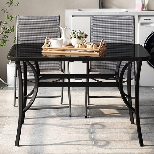 Miniatura 2 de soges Mesa de patio para exteriores mesa de vidrio templado negro mesa cuadrada de vidrio templado para exteriores mesa de comedor para patio con