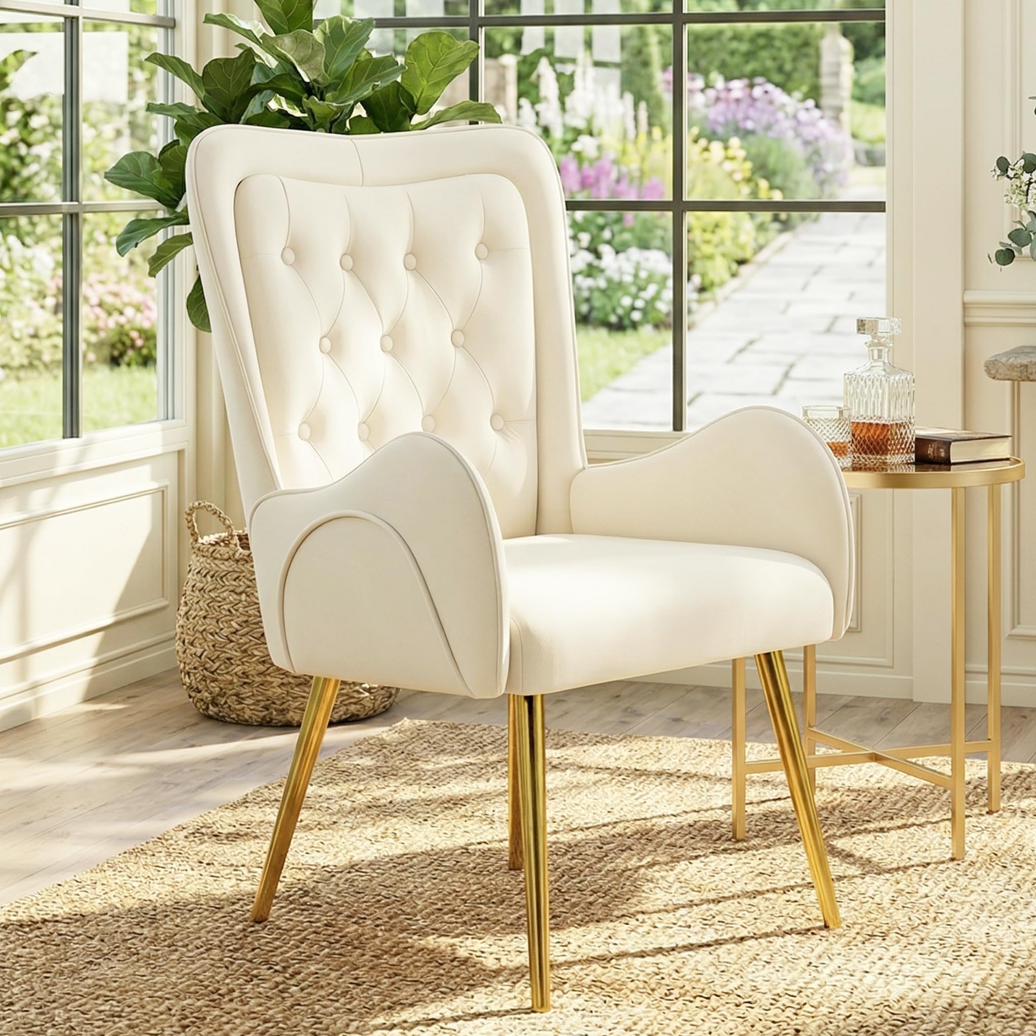 Hellove Poltrona e Poltroncina Salotto, Poltrone Moderne in Pelle – Sedia Poltrona e Sedia Trucco – Poltrona Camera da Letto con Piedini Oro – Poltroncina da Camera per Relax e Lettura, Beige