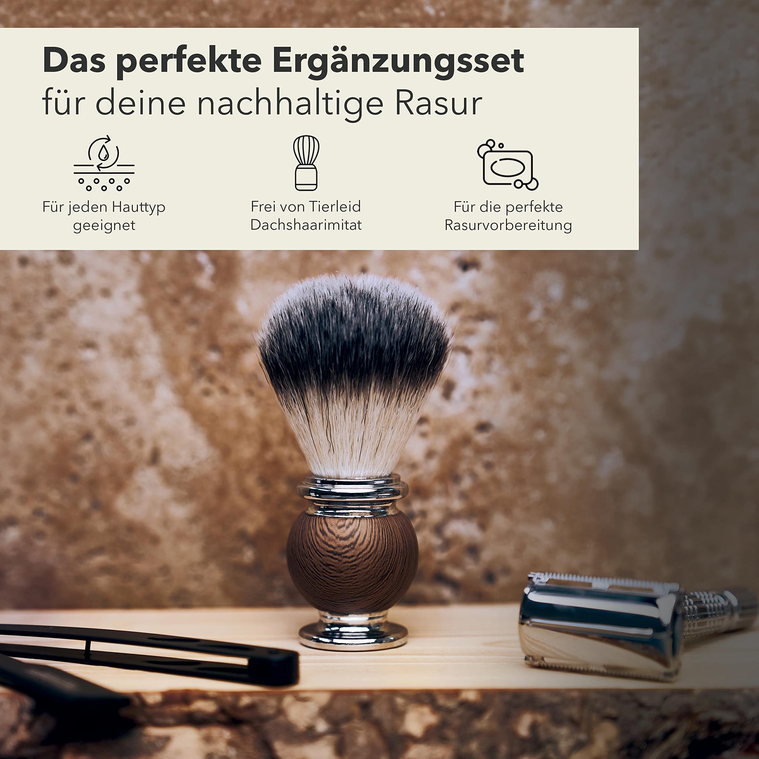 Störtebekker® Premium Rasierpinsel - edler Pinsel aus Dachshaar Imitat - erzeugt ergiebigen Schaum - veganer Rasurpinsel für eine angenehme Nassrasur - Shaving Brush - inkl. hochwertiger Verpackung