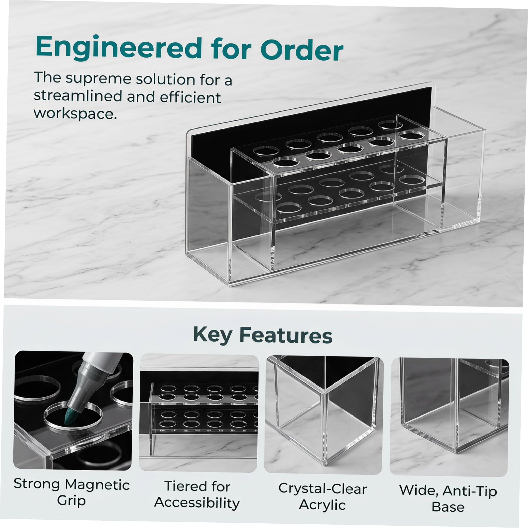 Artibetter 2 Pezzi Supporto Magnetico in Acrilico per Pennarelli da Tavolo | Trasparente, Design a Strati Base Ampia, per Penne e Forniture D'ufficio in Aula o Laboratorio Creativo