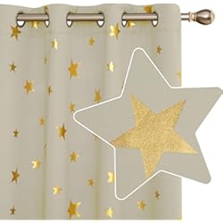 Panel Decorativo Dorado Deconovo Cortinas Opacas de Salón Dormitorio Infantil Moderno Aislantes Diseño Estrellas Estampados Dorados con Ojales 2 Paneles 117 x 183 cm Beige Oscuro