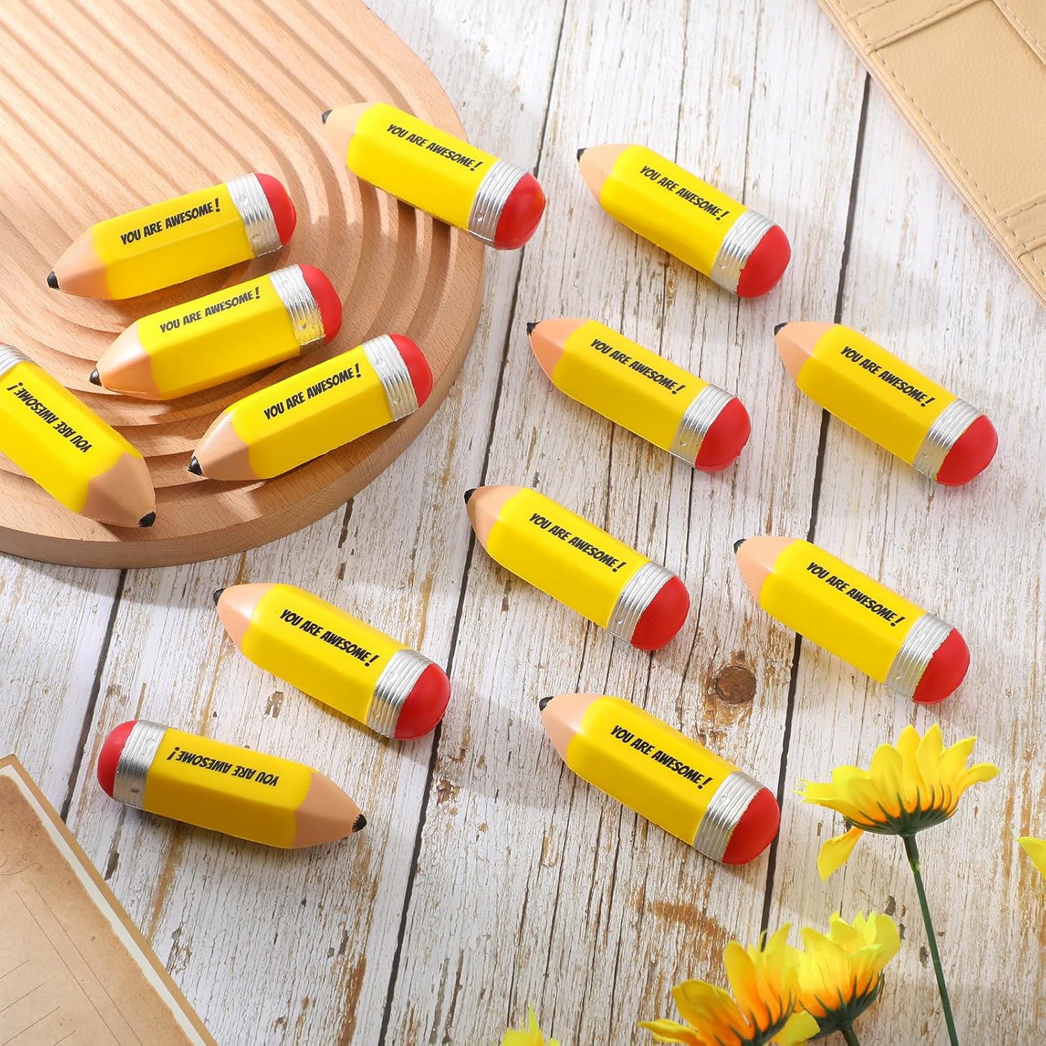 Jenaai 50 Pcs Motivational Pencil Stress Balls for Teacher You are Awesome Squeeze Balls Funny Mini Stress Relief Toy for Teacher Coworkers Employee Prizes Reward