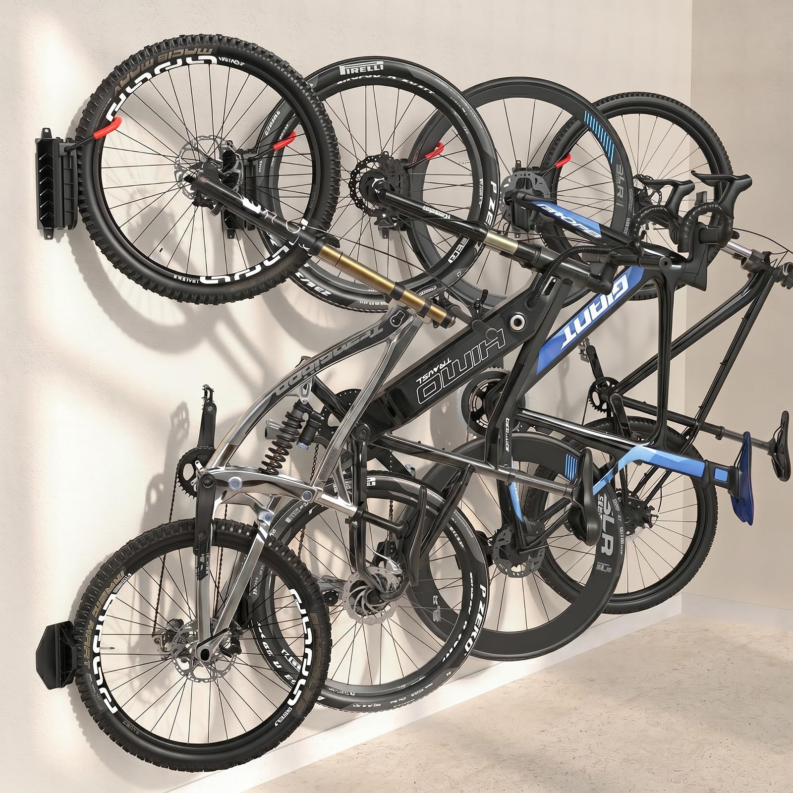 Housolution Drehbare Fahrrad-Wandhalterung, Vertikaler Fahrradaufhänger für die Garage, Mountainbike-Wandhalterungen, Fahrrad-Aufbewahrungsständer für die Garage, hält bis zu 66lbs (4 Stück)