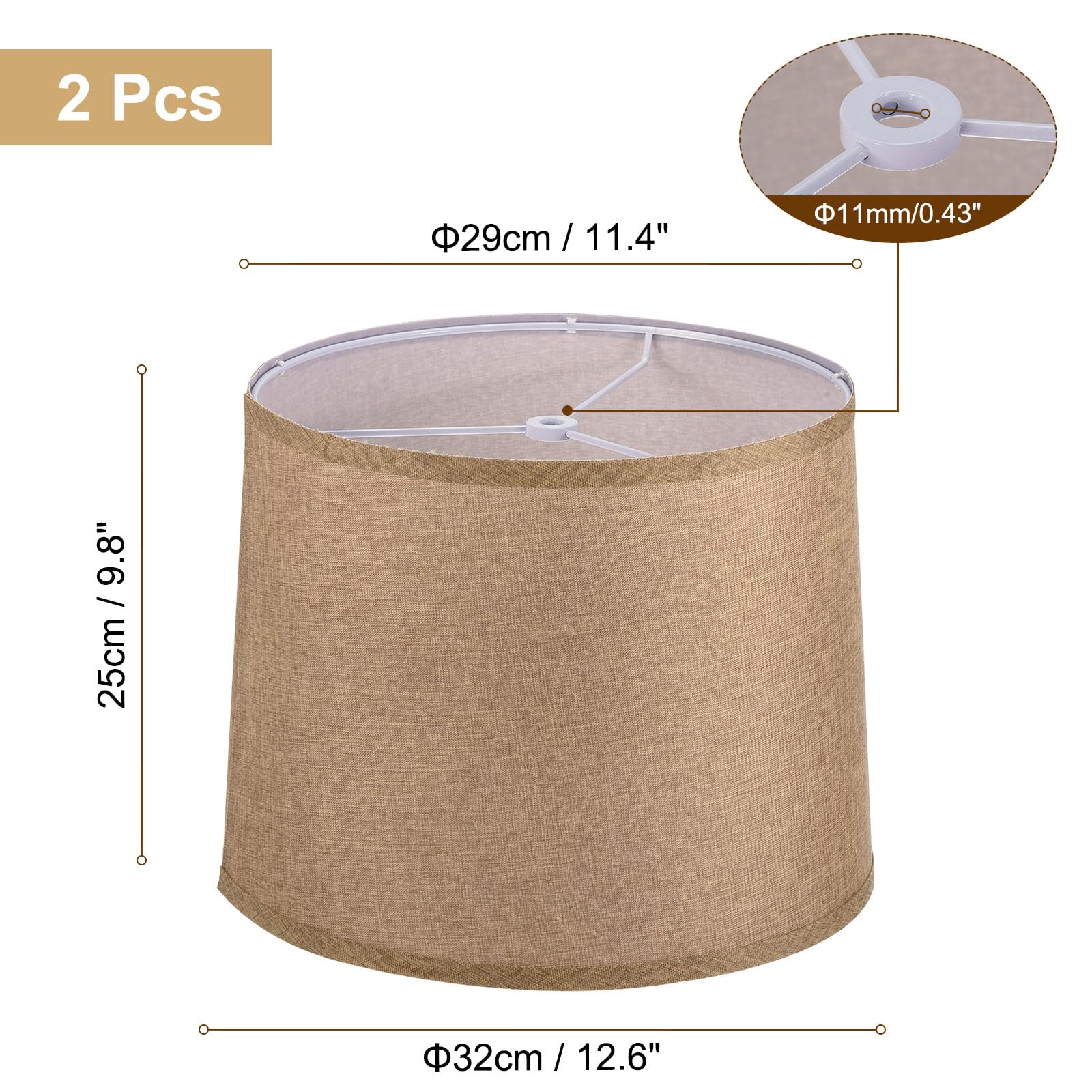 PATIKIL Drum Lampshade for Table Lamps 11.4" Top x 12.6" Bottom x 9.8" High Floor Lamp Shade Set of 2 Easy Assembly Medium Linen Lampshade for Table Lamps Floor Lamp Bright Brown - Image 2