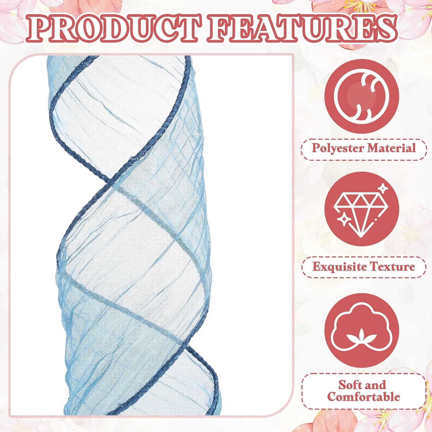 PATIKIL 2.5 Inch x 10 Yard Organza Sheer Wired Ribbons, Crinkle Sheer Ribbons for Bouquet Decorations Gift Wrapping Birthdays Festivals Parties, Blue