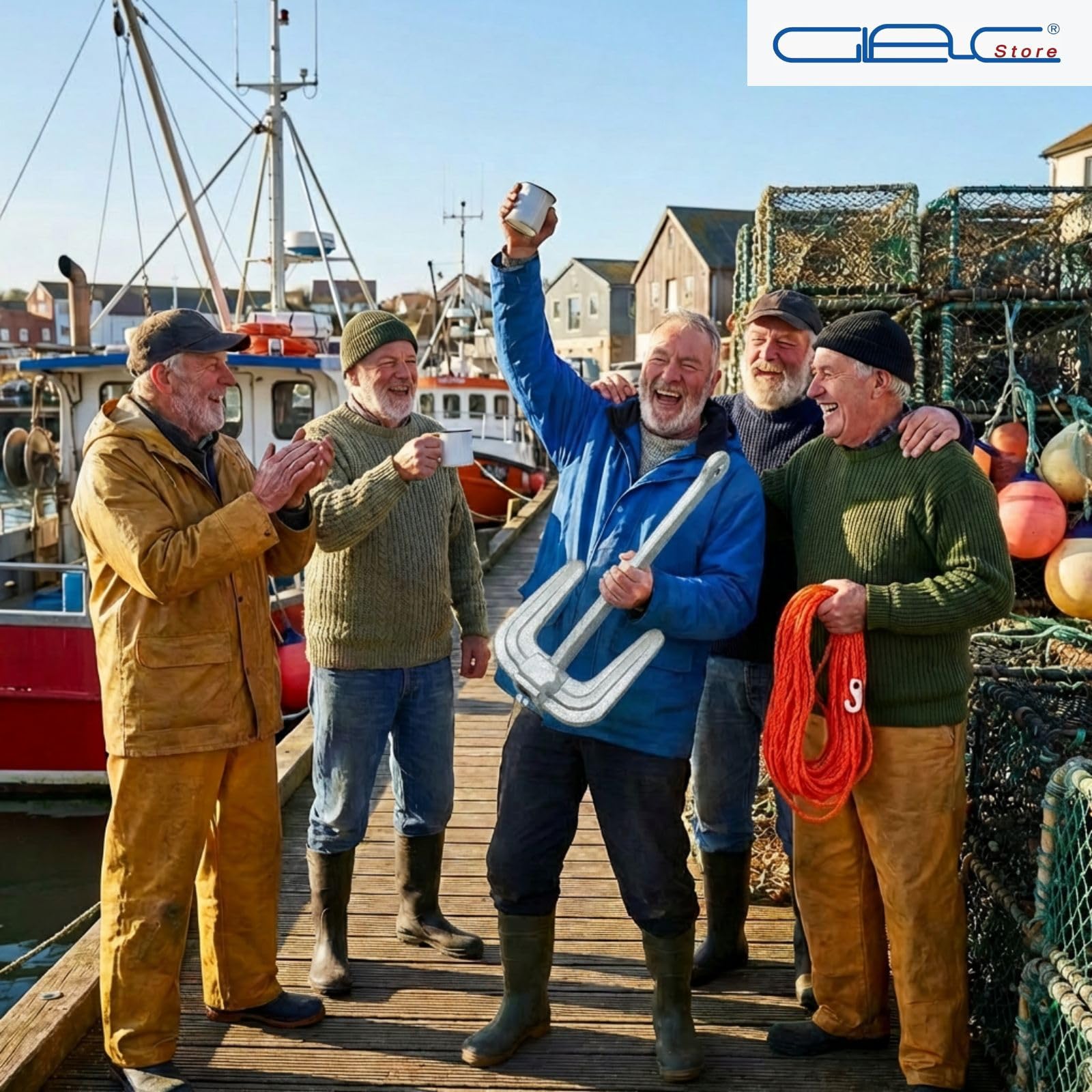 Ancora Hall in Ghisa Zincata a Caldo con Cima Galleggiante 30m e Moschettone Inox Inclusi – Ceppo Mobile per Barca e Gommone – Sabbia e Fango – 2Kg 3Kg 4Kg 6Kg 8Kg10Kg