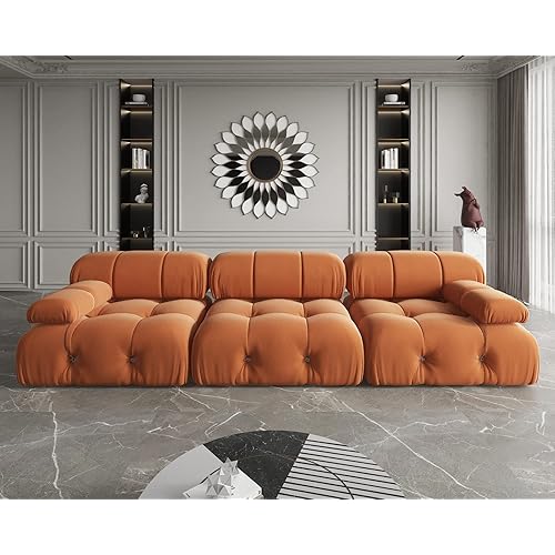 Convertible Modular Sectional Sofa, Modern Velvet Sofa 3-Seater Couch for Living Room, Apartment (104 in/Orange)