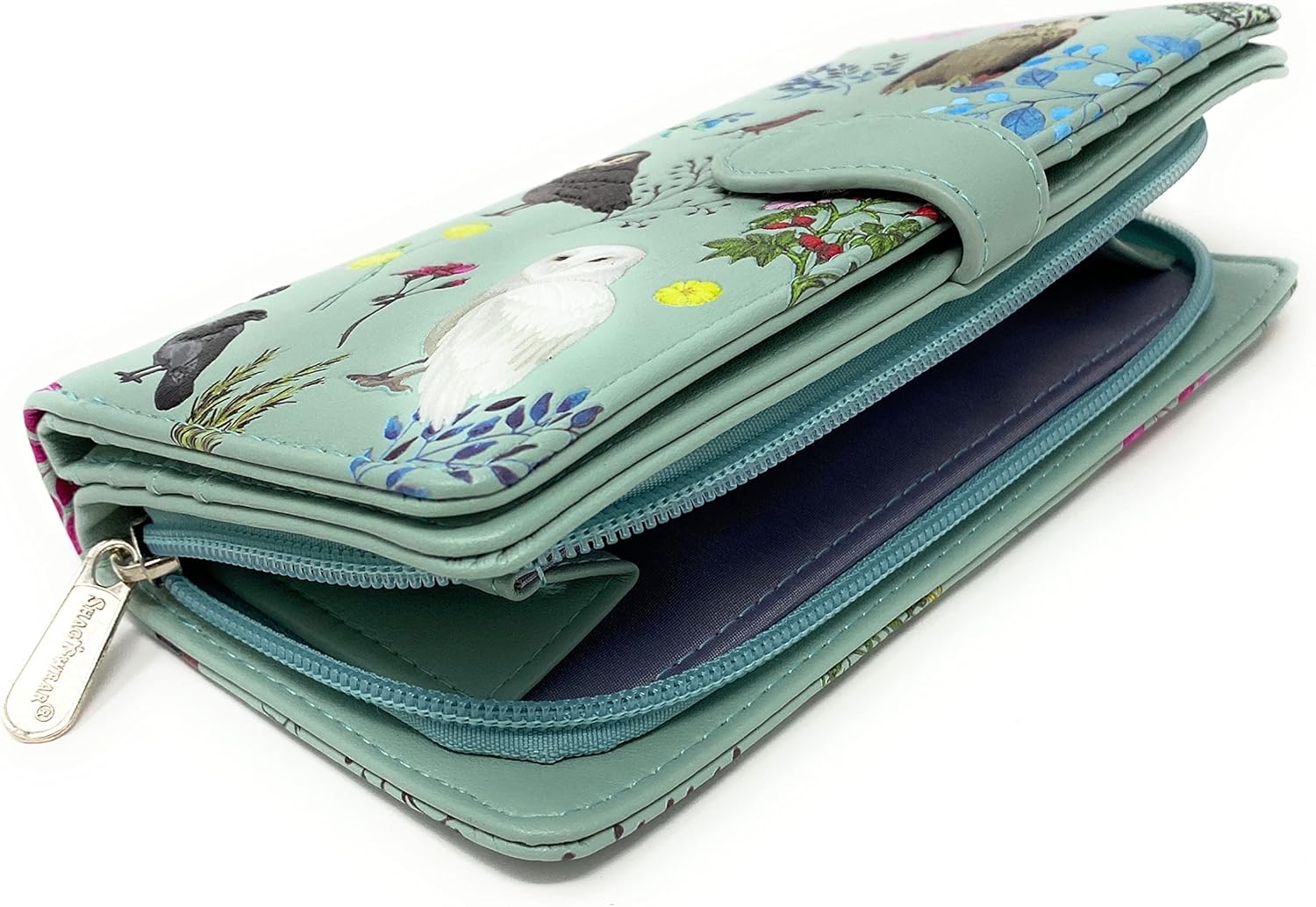 Shag Wear Wild Bird Owl Large Wallet for Women and Teen Girls Vegan Faux Leather 7" Mint Green - Image 3