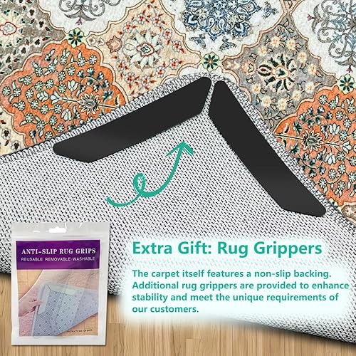 Miniatura 4 de Alfombra lavable a máquina, alfombra de área antideslizante de 2 x 3 pulgadas, diseño de enrejado marroquí, alfombra de entrada interior, ultrafina,