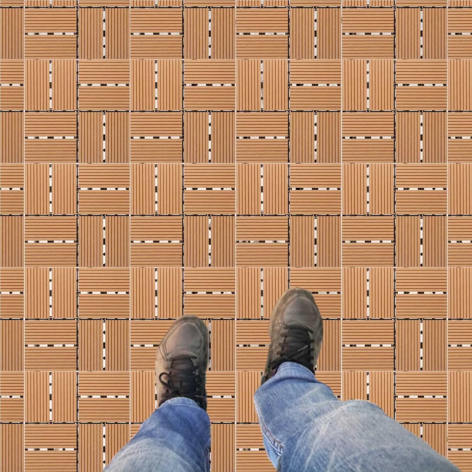 1 metro quadrato 11 pezzi piastrelle for pavimento in plastica di legno giallo for balcone, pavimentazione ad incastro for giardino e patio Per la pavimentazione esterna