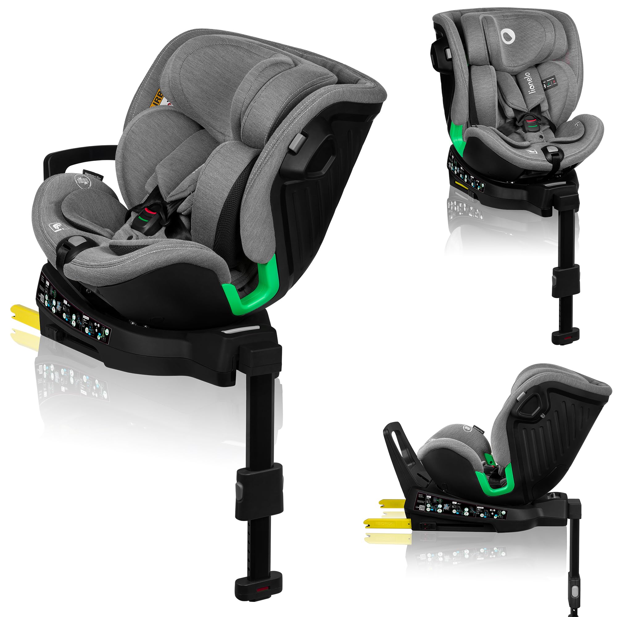 LIONELO Harmony I-SIZE Siège auto pivotant à 360° pour enfants de 40 à 150 cm, montage avec ISOFIX + pied stabilisateur, appuie-tête et dossier réglables, insert de réduction Dri-Seat (Grey Concrete)