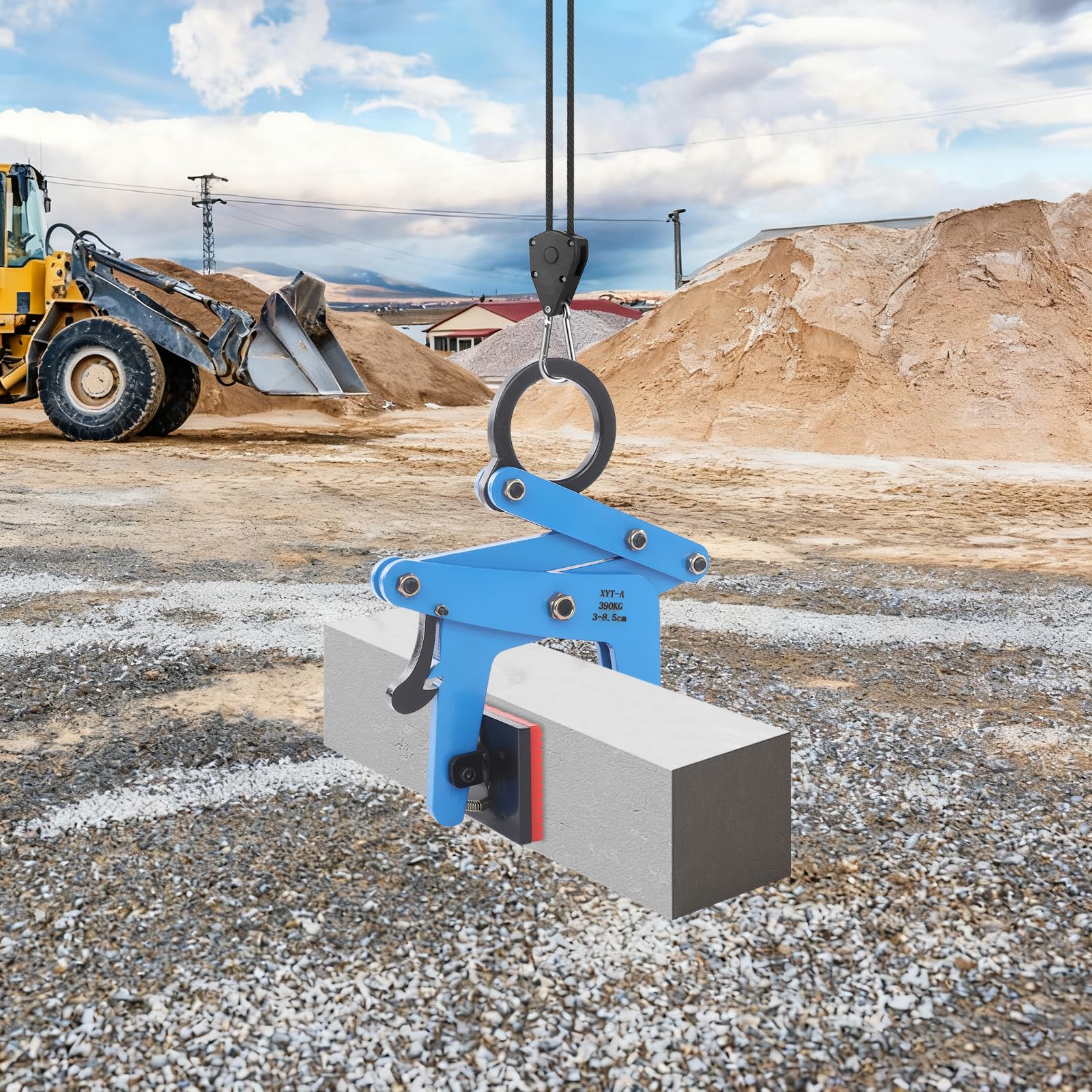 Bordsteinzange 390kg Tragkraft, Verstellbare Steingreifer 3-8.5cm für Granit/Marmor, Versetzzange mit Gummi-Backen, Inkl. Verriegelung für Kran & Hebezange, Blau