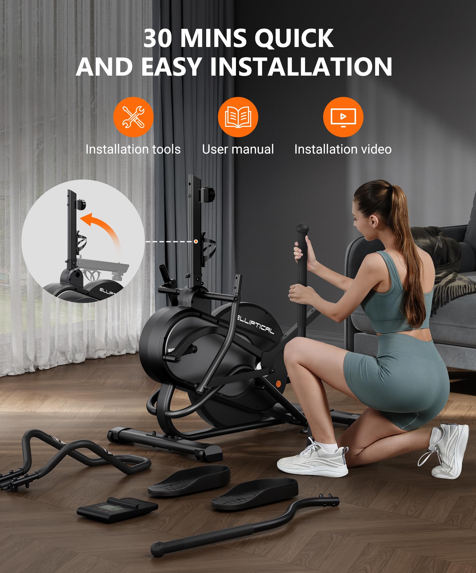 THERUN Crosstrainer 3-in-1 Magnetisch Stepper Ellipsentrainer 16 Widerstandsstufen 8 kg Schwungrad Pulssensor