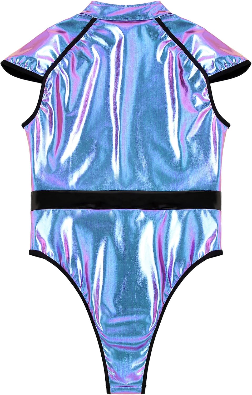 Men Shiny Metallic Astronaut Jumpsuit Patent Leather One Piece Bodysuit Halloween Cosplay Outfits