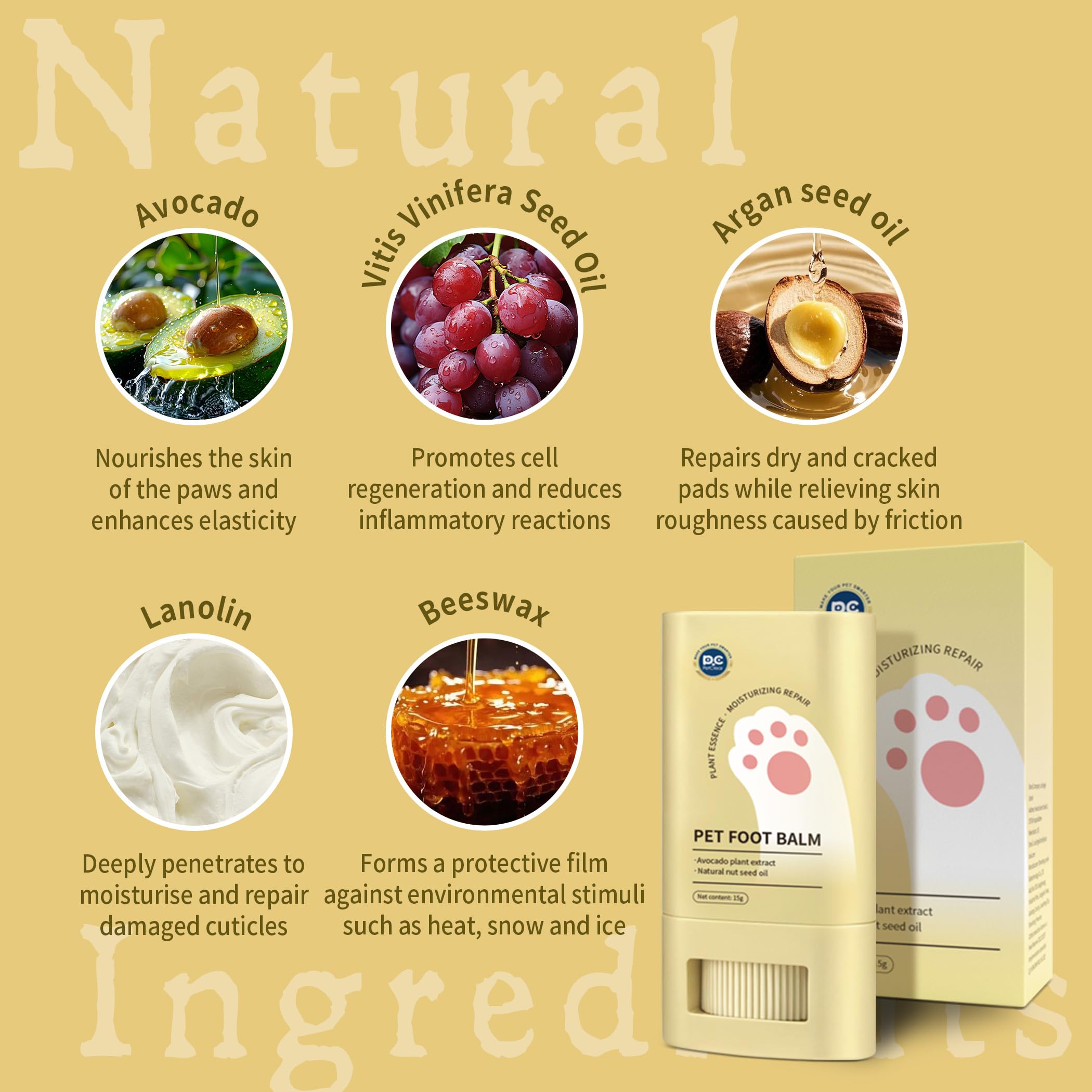 PCpetclear Dog Paw Balm and Nose Balm, Natural Plant Extracts Formula, Lick-Safe, Moisturises - Image 3