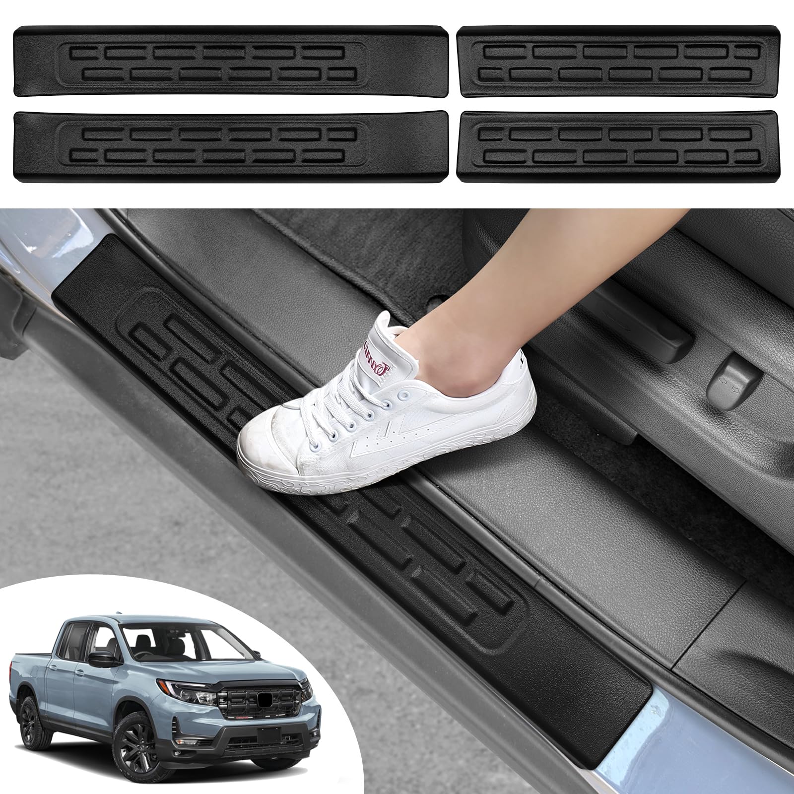 PeakPurit 4PCS Car Door Edge Guards Door Sill Protector for Honda Ridgeline 2017-2025 Accessories ABS Plastic Material Matte Black Car Door Threshold Protection