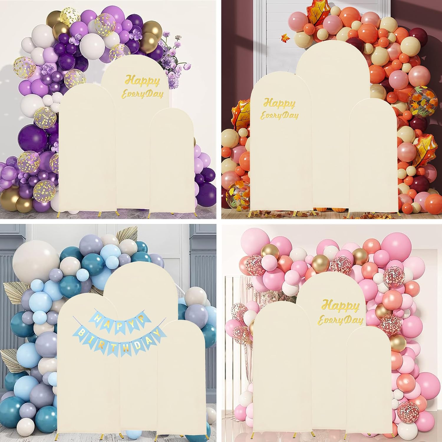 Set of 3 Wedding Arch Cover Spandex Fitted Stretchy Arch Stand Covers,2-Sided Round Top Chiara Backdrop Cover for Party Birthday Banquet Baby Shower Arch Decoration (4ft,5ft,6ft Beige)