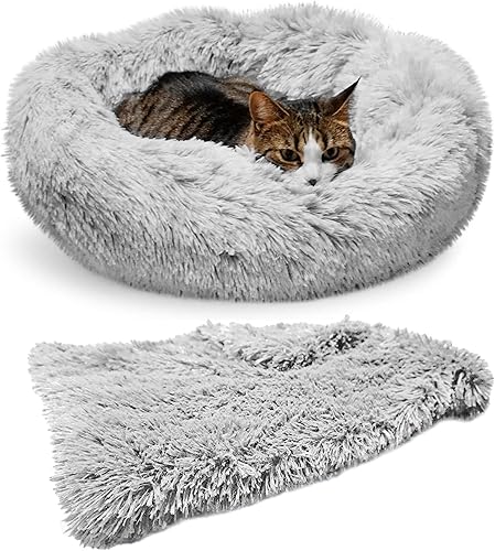 Whiskers & Friends Cama para gatos, camas para gatos de interior, lavables, ortopédicas, suaves, esponjosas, redondas, calmantes, para gatitos y