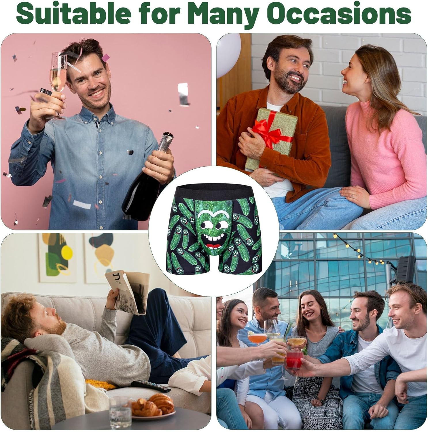 Novelty Funny Boxers Underwear Gag Gifts for Men Pickles Boxer Briefs Shorts White Elephant Gift for Adults - Image 6