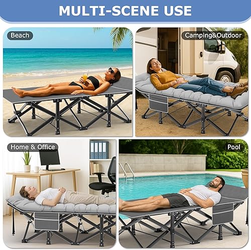 Miniatura 5 de Suteck Catre de campamento, catre plegable XXL de 32 pulgadas, cama de dormir resistente para adultos, catres Oxford de doble capa 1200D para