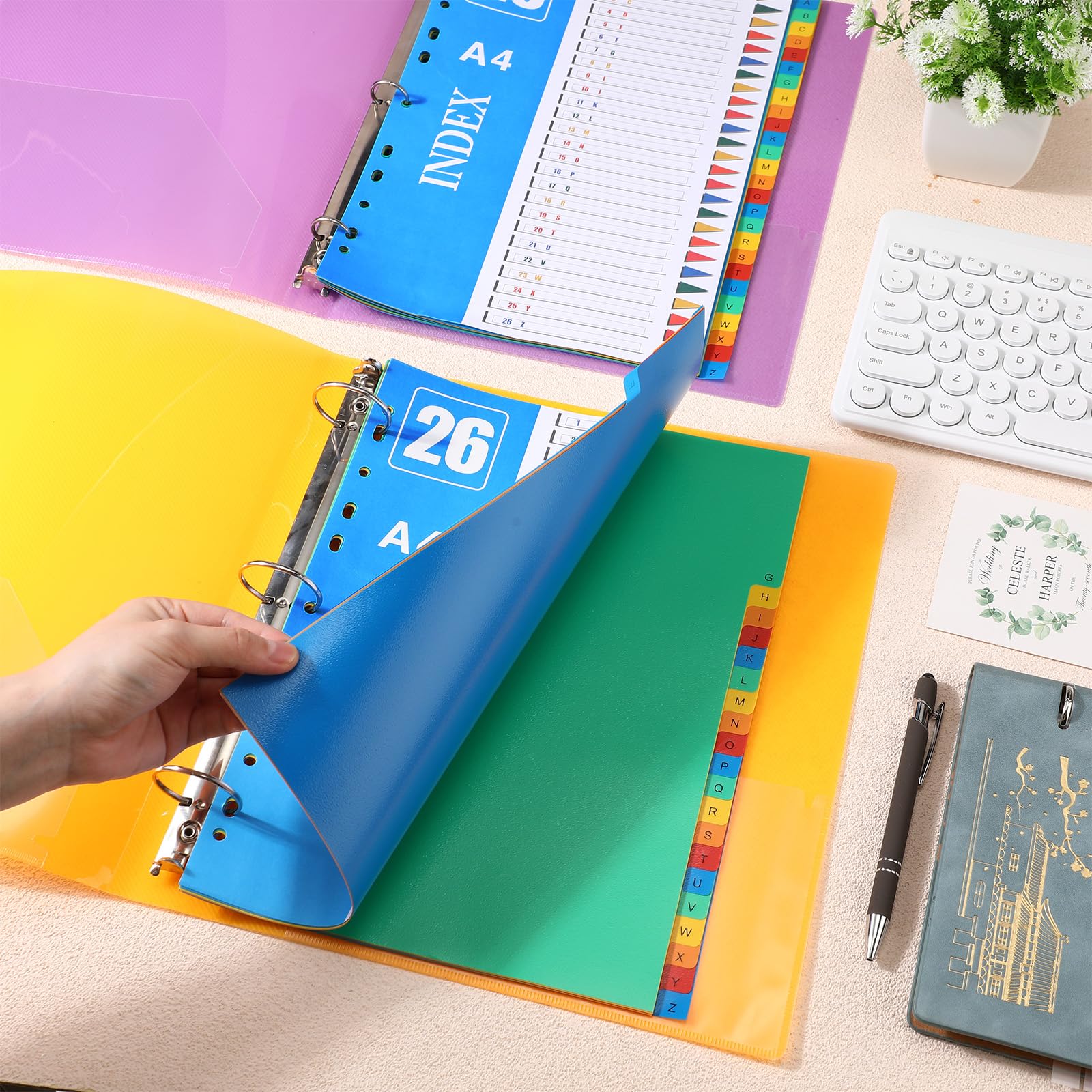 Yeaqee Lot de 6 intercalaires en plastique à 3 anneaux avec onglets multicolores - Intercalaires alphabétiques très résistants - Intercalaires colorés de A à Z pour lire des cahiers et classer des