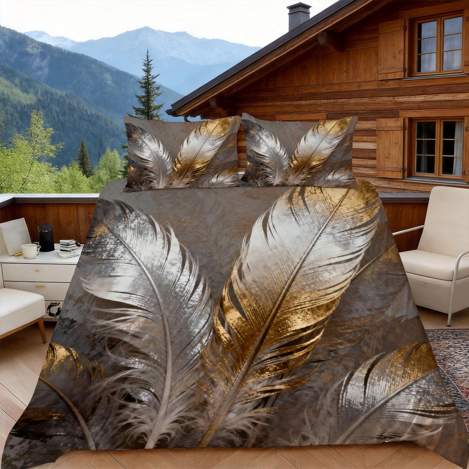 Copripiumino Matrimoniale 240x220 Piuma, Copripiumino Elegante 3D Microfibra Biancheria da Letto, Duvet Cover con 2 x Federe 50x80 cm
