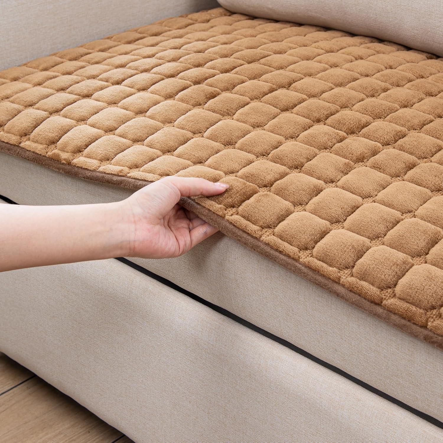 Velvet Couch Cover Sofa Covers Washable sectional Couch Covers Anti Slip Sofa Slipcovers for 3 Cushion Dog Couch Covers Furniture Protector Covers for Pets Kids (Caramel, 36"x 94")