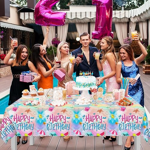 Miniatura 5 de Decoraciones de fiesta de cumpleaños de piscina de verano, 3 manteles de fiesta de cumpleaños con temática de verano para piscina, suministros