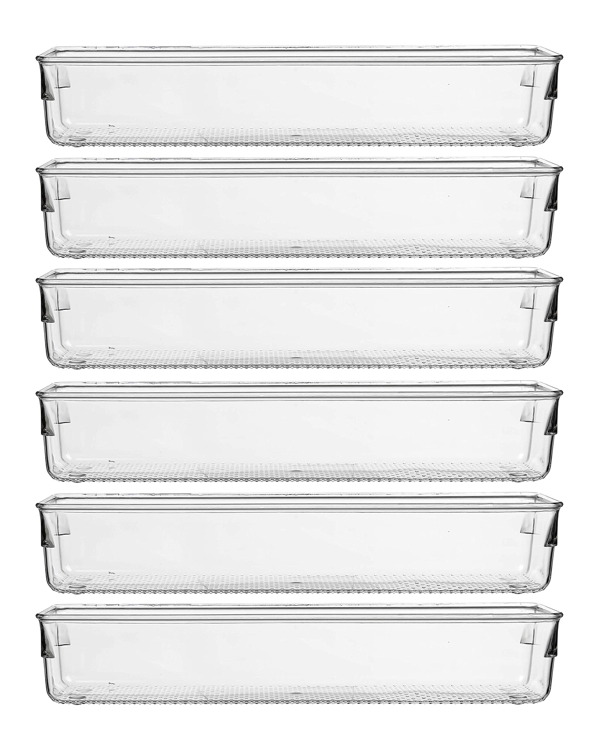 IHOMECOOKER6 Pack Clear Plastic Drawer Organizer Tray Cutlery Utensil Makeups Organizer 12" x 3"