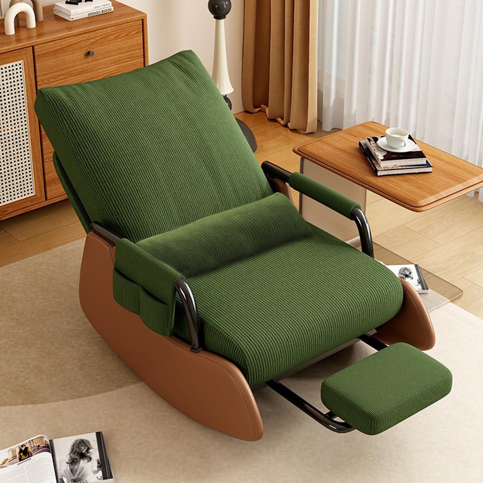 Zertylre Rocking Chair with Cordober Wood and PU, with Folding
