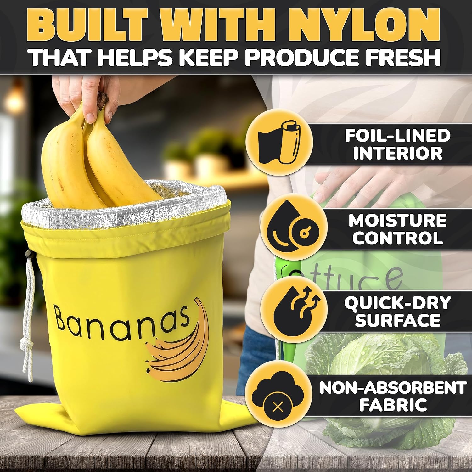 Banana and Lettuce Storage Bags 2 Pcs, Foil Lined Produce Keepers image 3