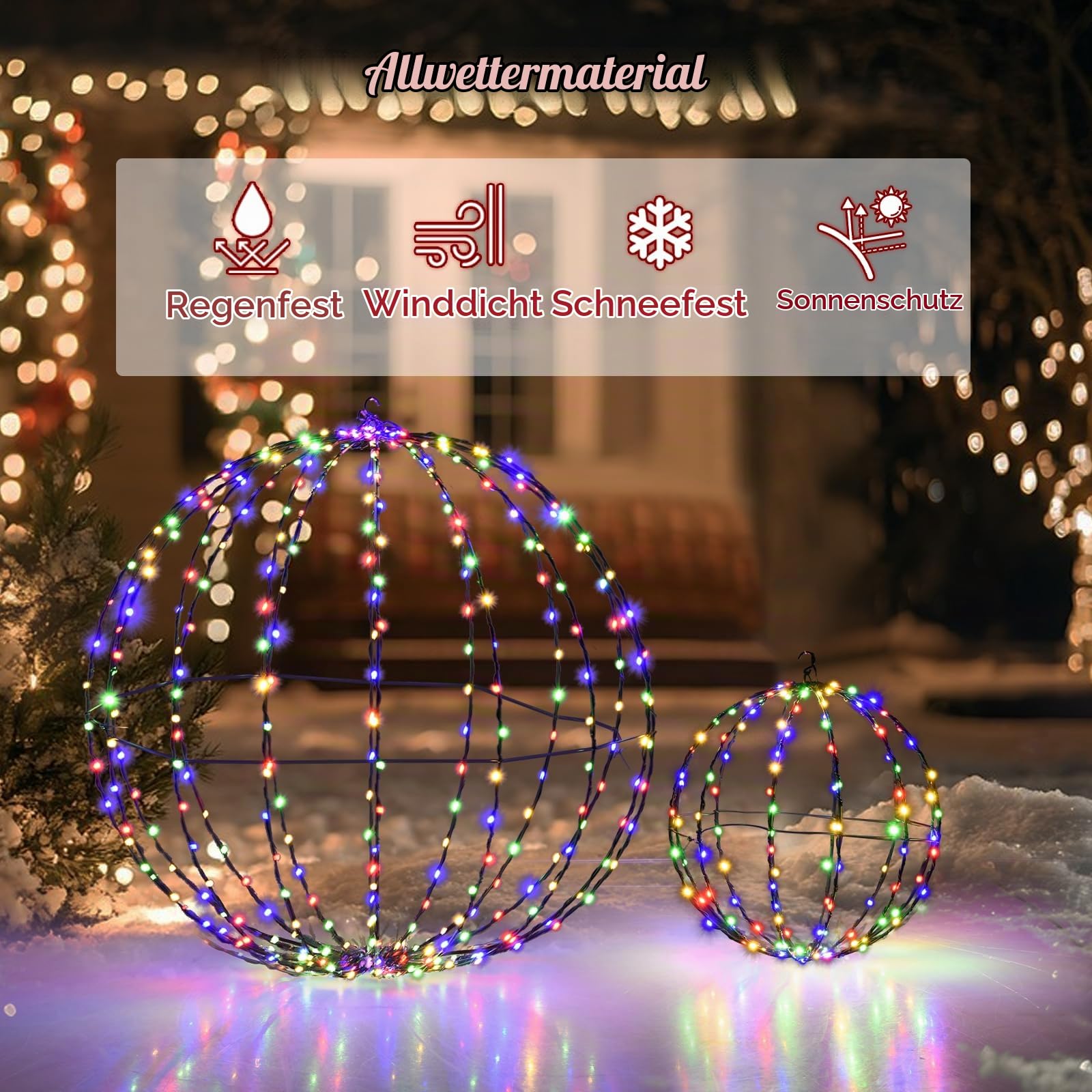 SOARS 2er Set LED Kugel, Weihnachtsbeleuchtung Außen mit 440 mehrfarbigen LEDs, Leuchtkugel Lichterkugel wetterfest, Weihnachtsdeko Outdoor & Indoor, Dekokugel Weihnachten φ 30cm / 56cm