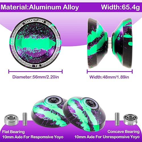 Miniatura 4 de YOYOSTUDIO Yoyo P1 Crystal Black & T16 Negro Verde Púrpura, Yoyos profesionales de doble propósito, paquete de 2, Yoyo sensible para niños de 8 a 12
